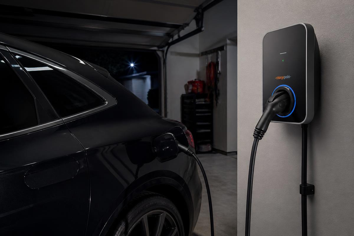 Cargador de coche eléctrico instalado en un garaje